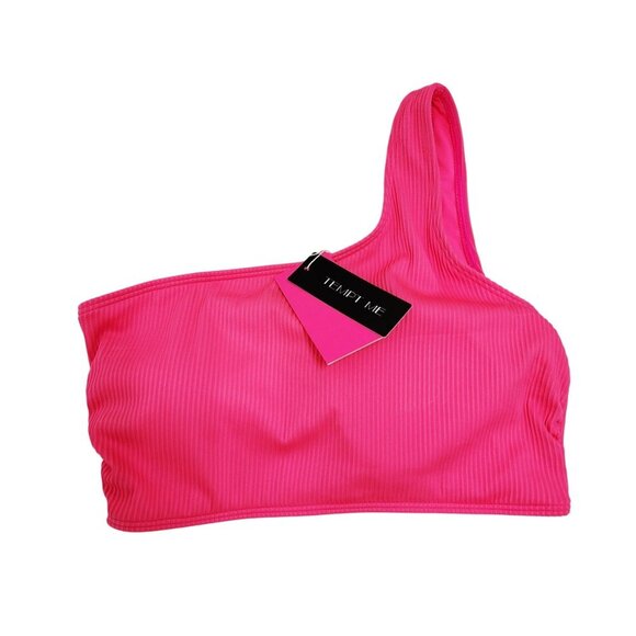 One-Shoulder Ribbed Bikini Set Swimwear Pink Womens Size S - Picture 4 of 7